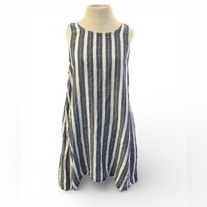 CP Shades Women’s Linen Dress Navy White Resort Beach Wear Large